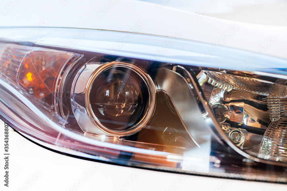 Headlight of a modern car, stylish optics, LED light