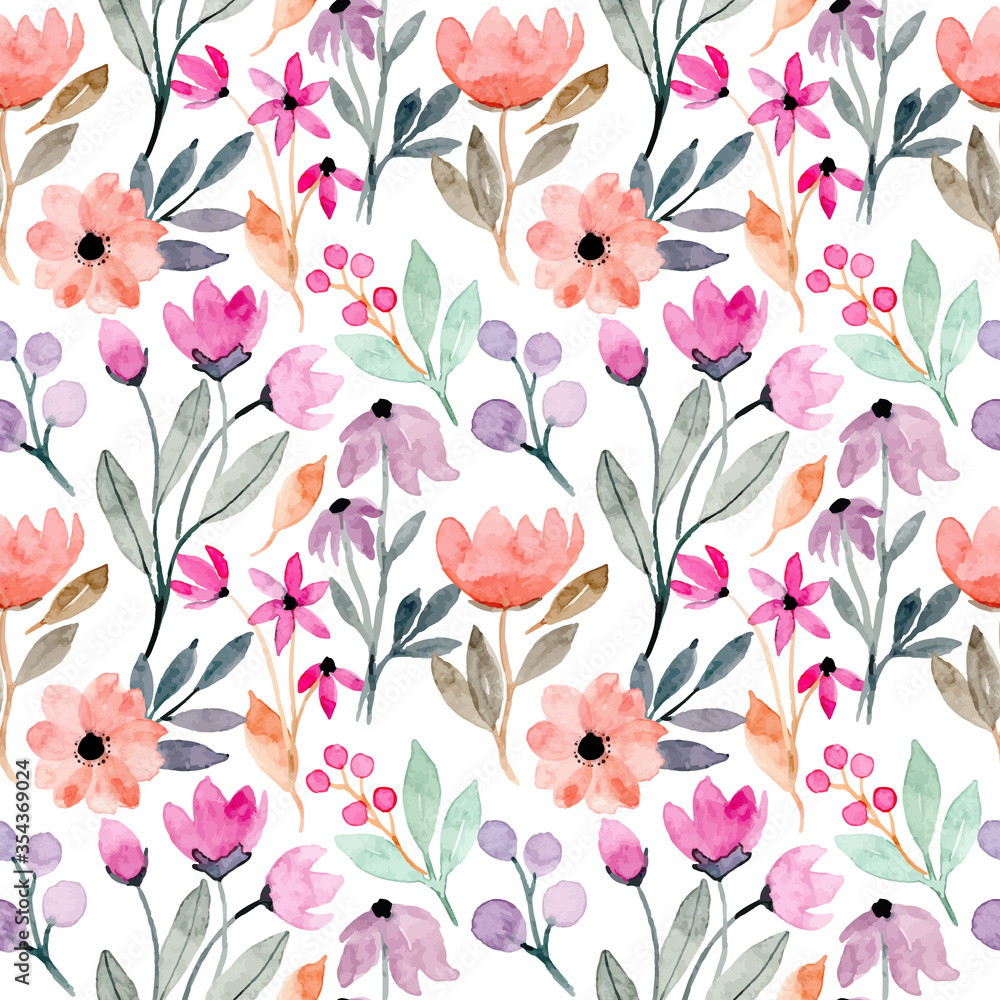 colorful wild floral watercolor seamless pattern
