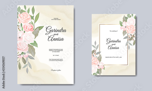 Elegant wedding invitations card template with colouful floral and leaves Premium Vector