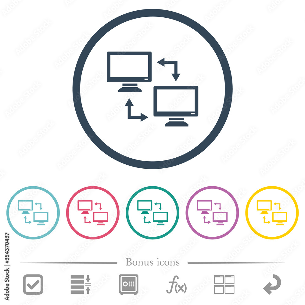 Data syncronization flat color icons in round outlines Data syncronization flat color icons in round outlines