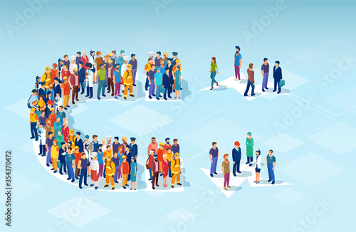 Vector of a polarized society, people shapes as a magnet horseshoe