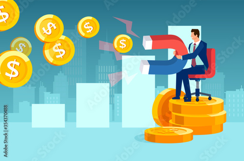 Vector of a business man with magnet attracting investment capital