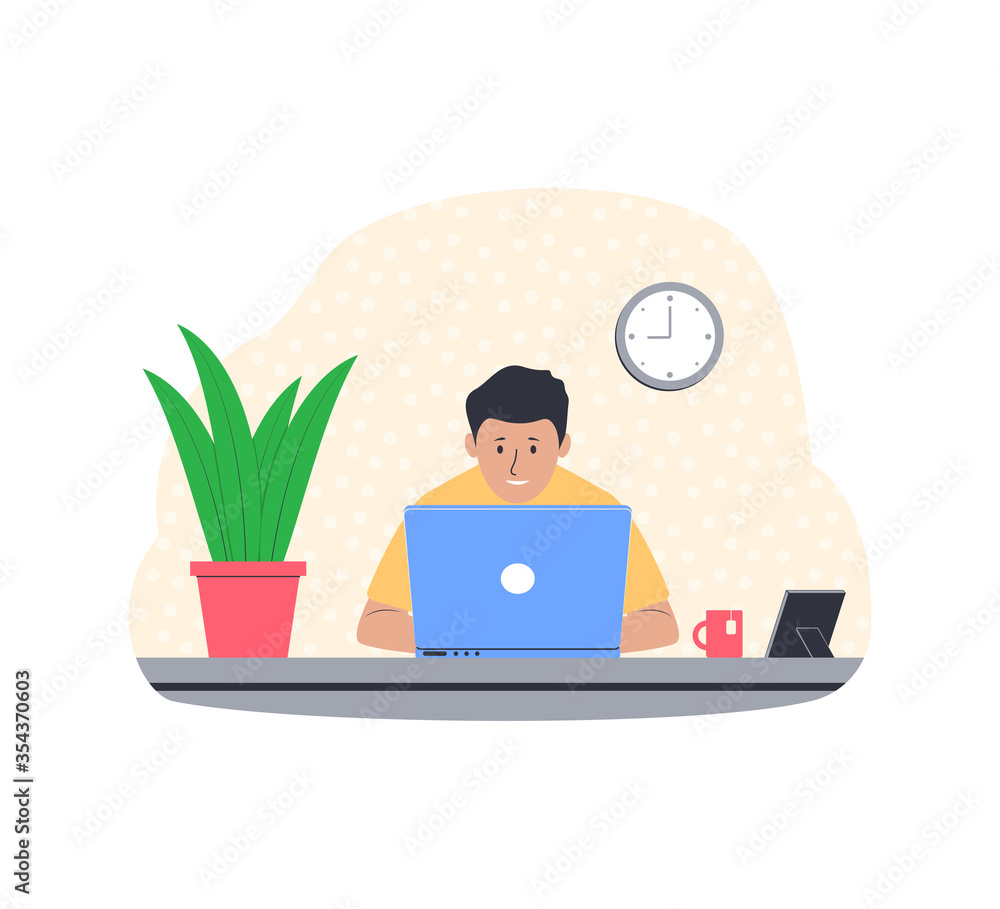 Freelance work concept. Young man working from home. Freelancer at his workplace. Freelance work concept. Young man working from home. Freelancer at his workplace.