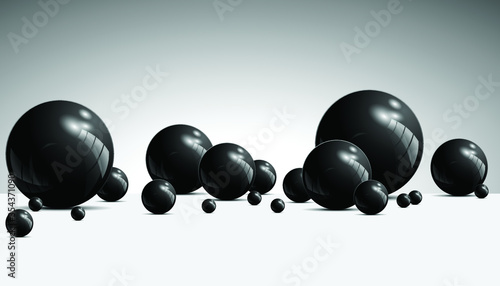 Creative shiny black spheres inflated balls
