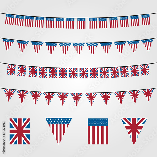 bunting flags decoration vector symbol, american or union jack bunting illustration design