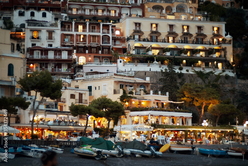 Positano, Italy - August 13, 2018. Night view of the city street. View of Positano at night.