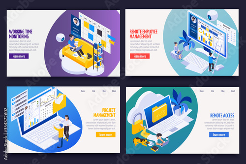 Remote Work Management Isometric Concept 