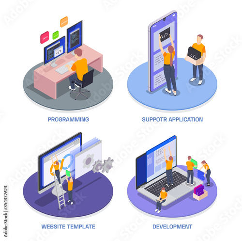 Programming Coding Development Isometric Icon Set