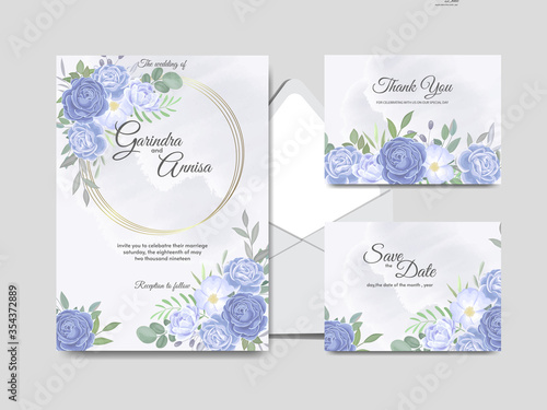 Elegant wedding invitations card template with colouful floral and leaves Premium Vector © MARIANURINCE