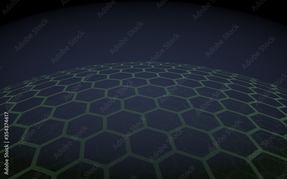 Fototapeta premium Multilayer sphere of honeycombs, purple on a dark background, social network, computer network, technology, global network. 3D illustration