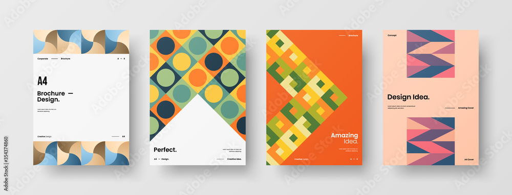 Company identity brochure template collection. Business presentation vector A4 vertical orientation front page mock up set. Corporate report cover abstract geometric illustration design layout bundle. Company identity brochure template collection. Business presentation vector A4 vertical orientation front page mock up set. Corporate report cover abstract geometric illustration design layout bundle.