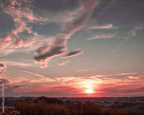 Red clouds at the sunset