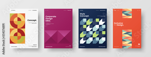 Company identity brochure template collection. Business presentation vector A4 vertical orientation front page mock up set. Corporate report cover abstract geometric illustration design layout bundle.