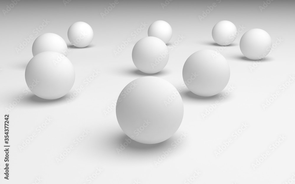 White abstract background. Set of white balls isolated on white backdrop. 3D illustration White abstract background. Set of white balls isolated on white backdrop. 3D illustration