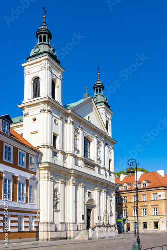 Facade of Pauline Order Church of Holy Spirit - kosciol sw. ducha - at Freta street in historic New Town quarter of Warsaw  Poland