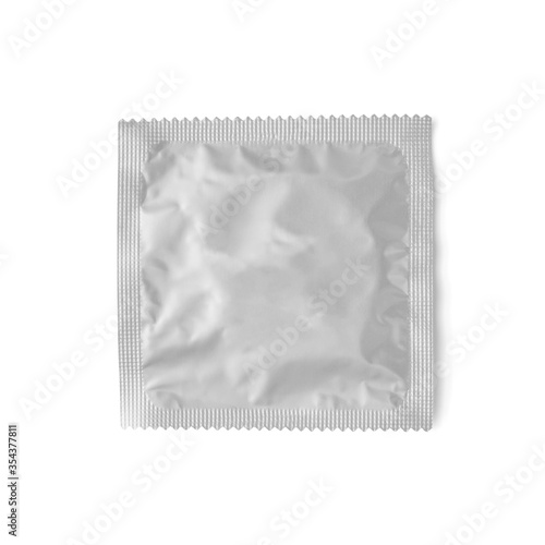 Blank aluminium foil condom wrapper packaging mockup isolated on white background with clipping path