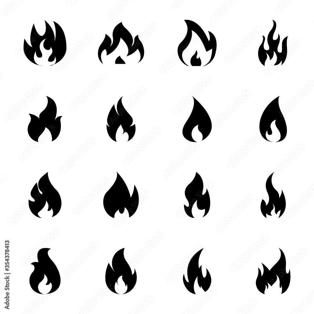 Burning flame icon set Burning flame icon set