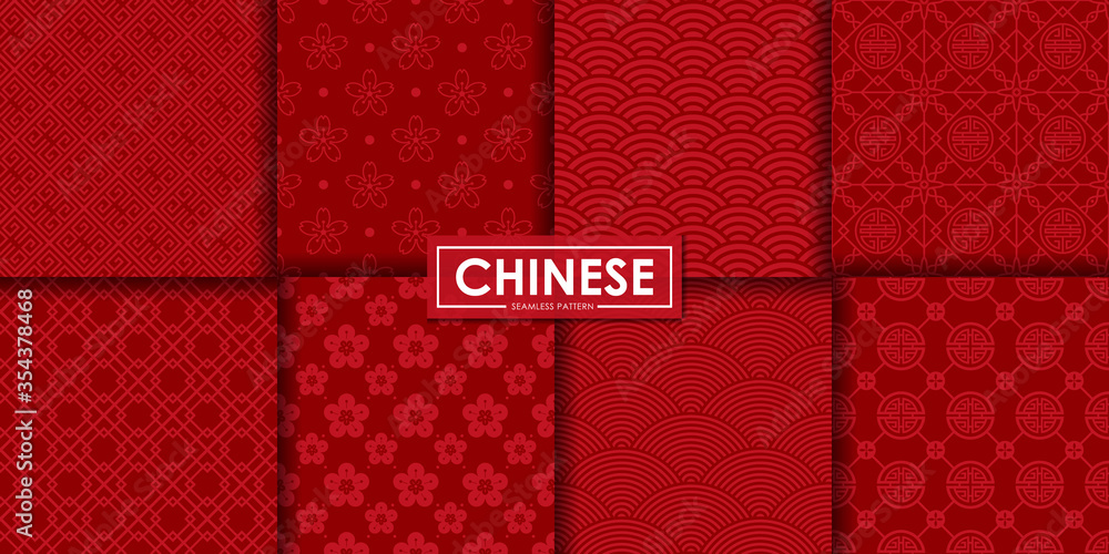 Chinese seamless pattern set, Abstract background, Decorative wallpaper. - obrazy, fototapety, plakaty 