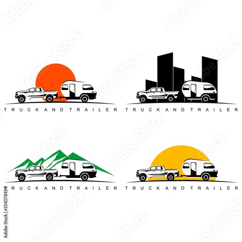 truck and trailer caravan logo design vector