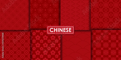 Chinese seamless pattern set, Abstract background, Decorative wallpaper.