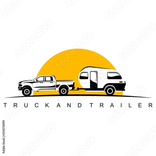 truck and trailer caravan logo design vector