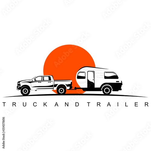 truck and trailer caravan logo design vector