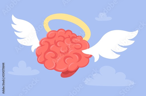 Vector creative illustration of angel pink smart human flying br