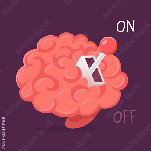 Vector creative idea illustration of pink smart human brain with