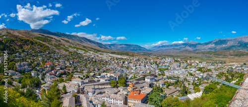 Aerial view of the old town of Gjirokaster, Albania photo