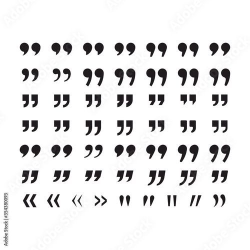 Quotes, quotation marks black isolated vector icon set. Speech marks.