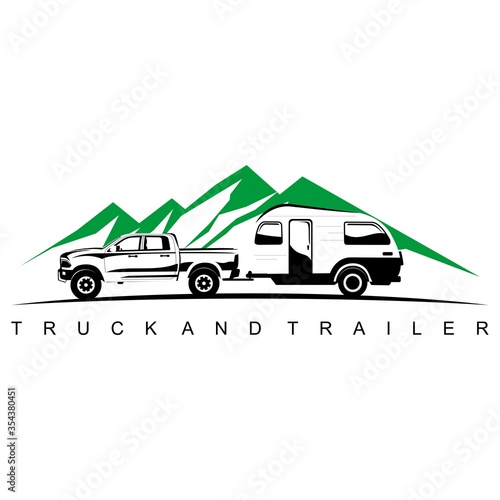 truck and trailer caravan logo design vector