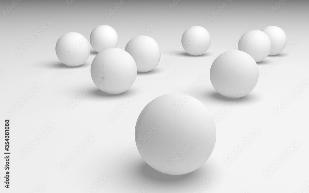 White abstract background. Set of white balls isolated on white backdrop. 3D illustration White abstract background. Set of white balls isolated on white backdrop. 3D illustration