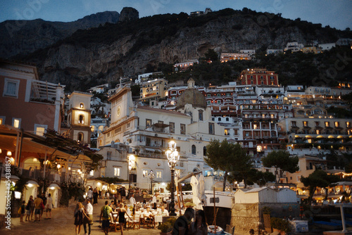 Positano, Italy - August 13, 2018. Night view of the city street. View of Positano at night.