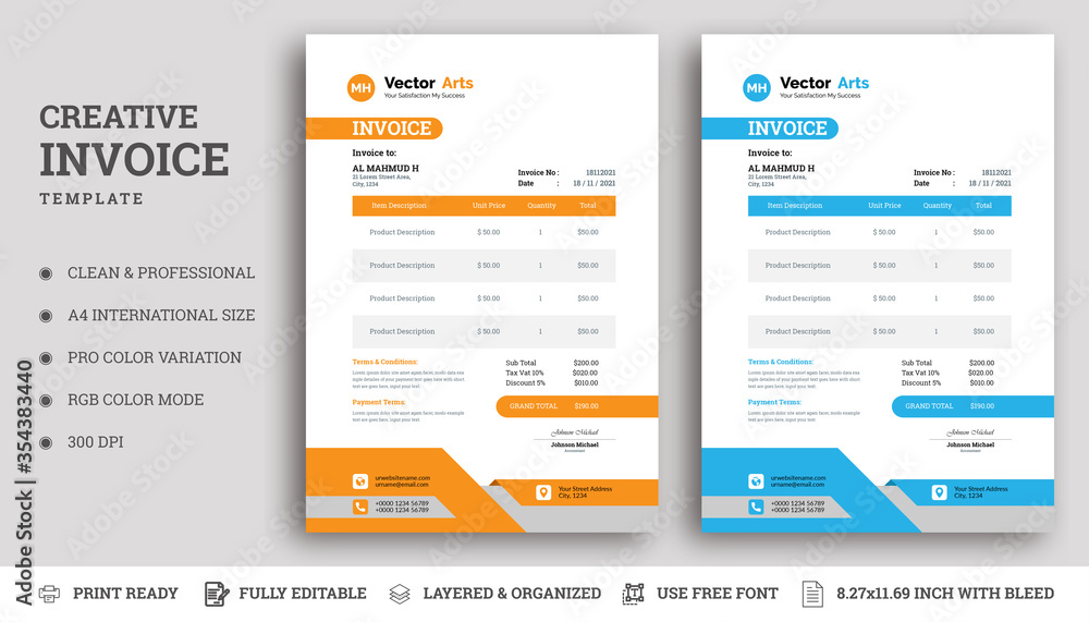 minimal invoice form template vector design. Bill form business invoice accounting. Modern and Creative design