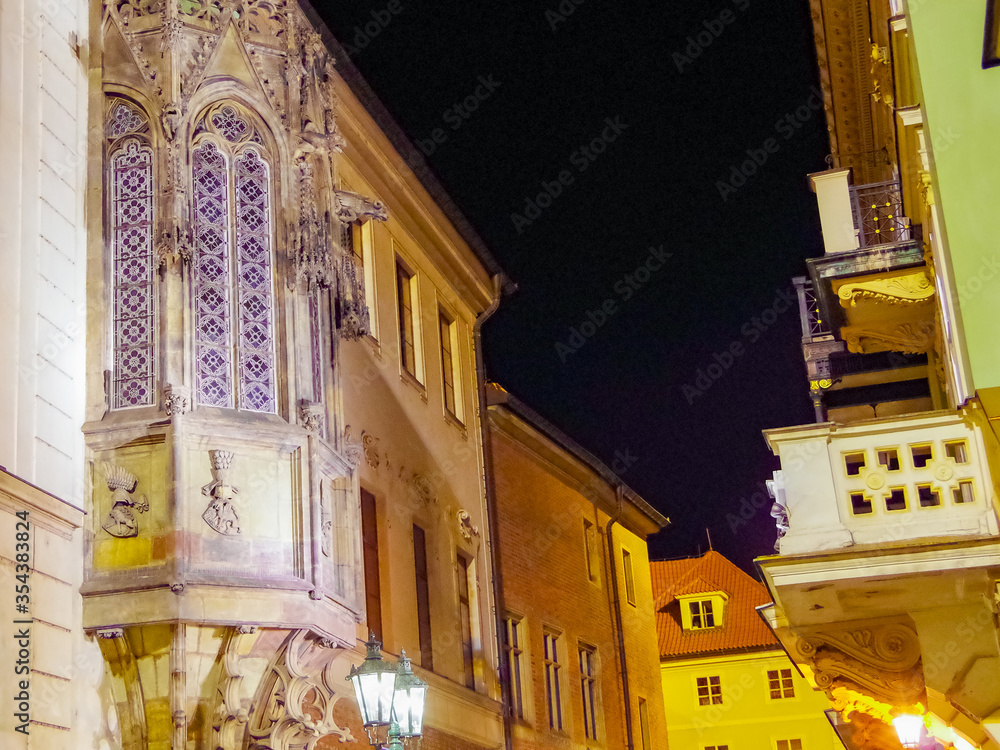 Night View of street in Prague, Czech republic