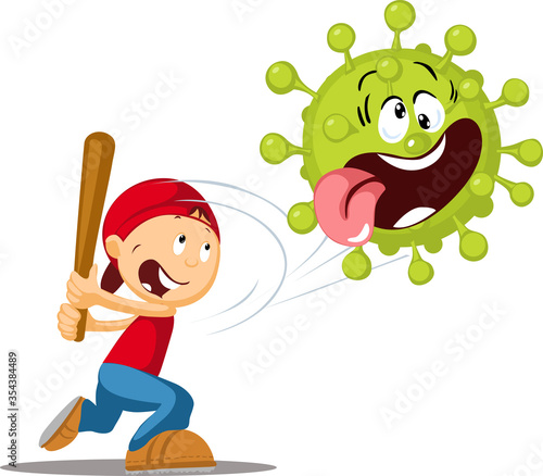 Detonate corona virus - Funny Vector Illustration - Hit the Virus with a Baseball Bat