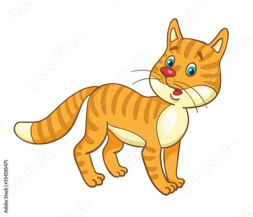 Fototapeta Naklejka Na Ścianę i Meble -  Funny red striped cat.  In a cartoon style. Isolated on white background. Vector illustration.