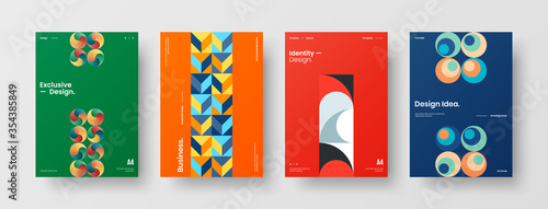 Company identity brochure template collection. Business presentation vector A4 vertical orientation front page mock up set. Corporate report cover abstract geometric illustration design layout bundle.