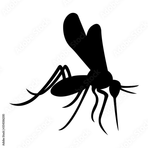 Mosquito silhouette realistic insect. Black mosquito painted on a white isolated background. The design can be used in medicine as a carrier of many diseases Zika virus, logo, emblem, tattoo. Vector