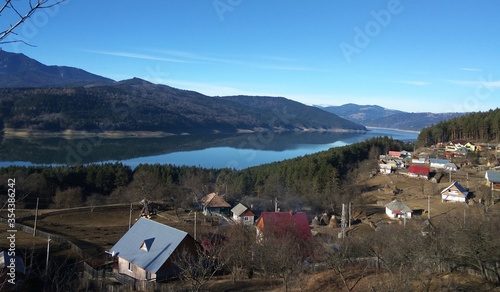 Rural Romanian autumn landscape lake Laku Roshu photo