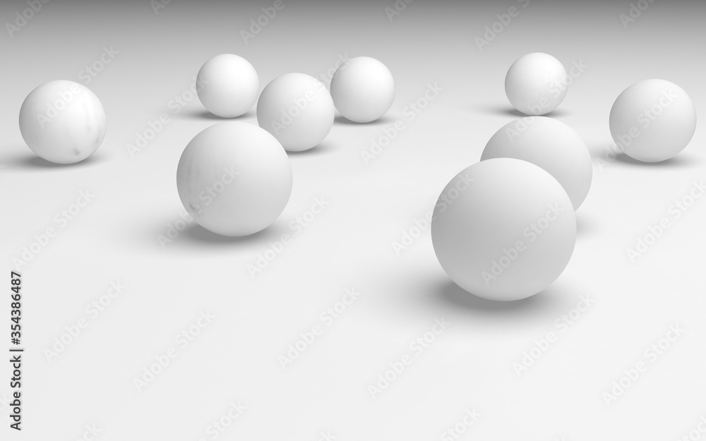 White abstract background. Set of white balls isolated on white backdrop. 3D illustration White abstract background. Set of white balls isolated on white backdrop. 3D illustration