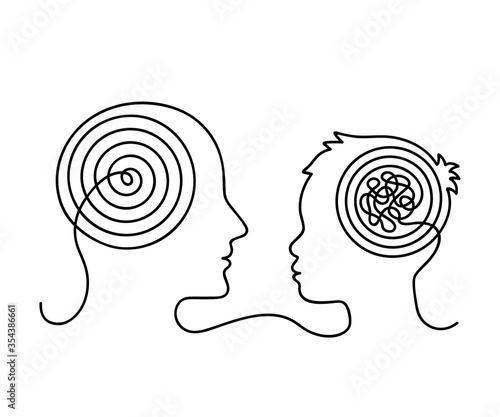 The head of an adult psychologist unravels negative thinking in the head of a child.