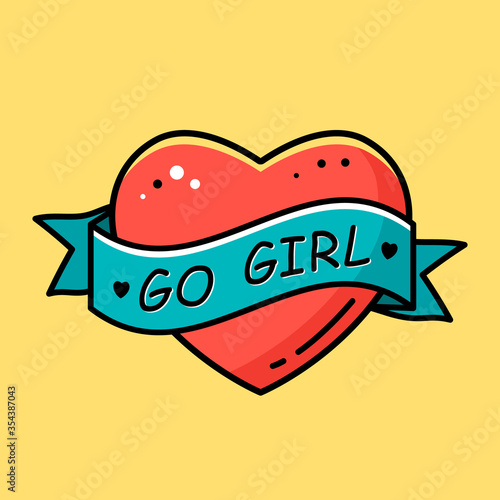 drawing of a heart with a ribbon and the inscription Go Girl.