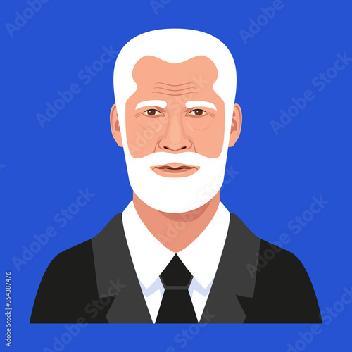 Aged bearded man in a suit portrait on dark blue background. Vector Illustration.