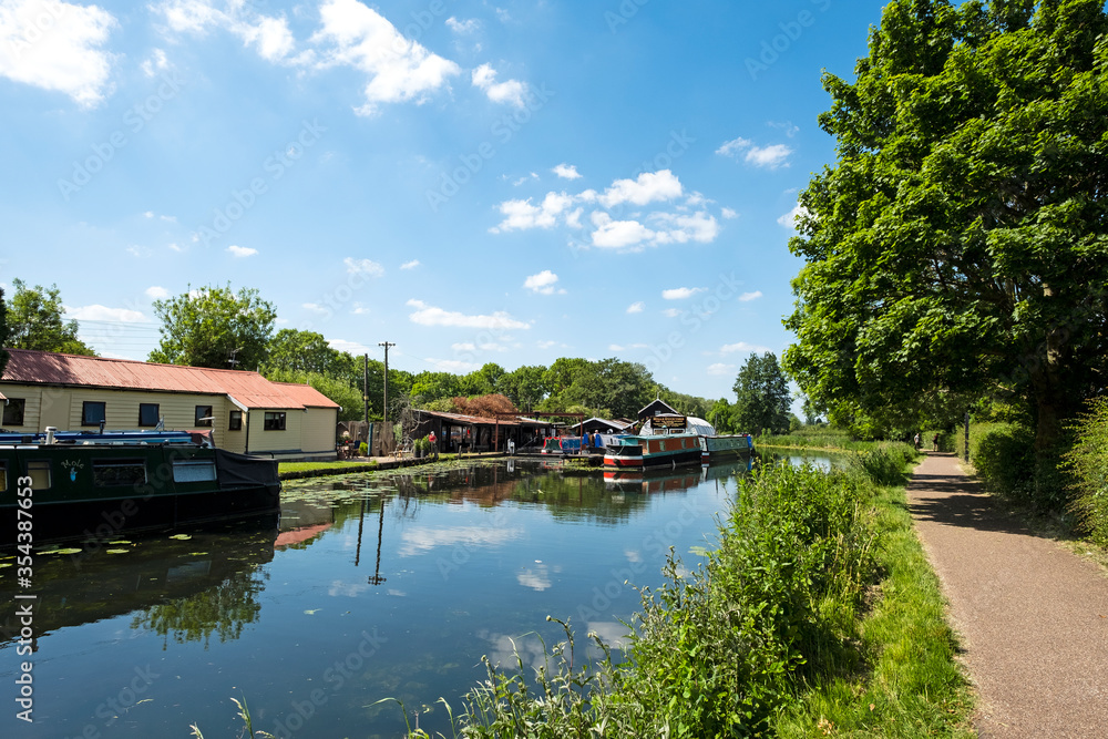 Peaceful canal scene on a sunny day