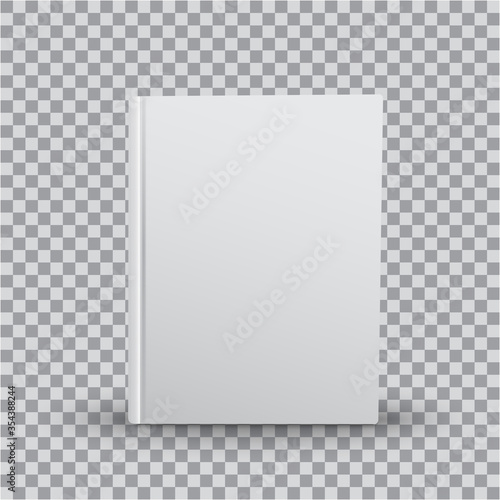 3d Blank book template with white cover on transparent background, front view. Realistic Mock Up of books, vector