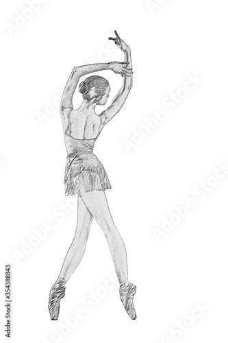 Ballerina in a ballet tutu on pointes on a white background
