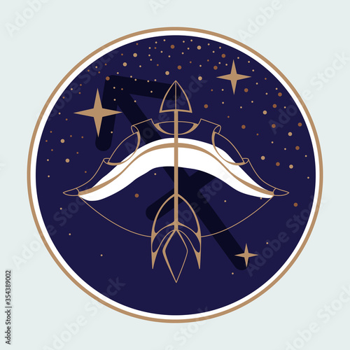 Modern magic witchcraft card with astrology Sagittarius zodiac sign. Bow and arrow illustration
