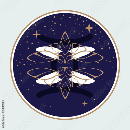 Modern magic witchcraft card with astrology Gemini zodiac sign. Butterfly or cicada illustration
