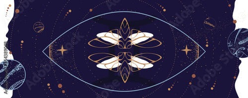 Modern magic witchcraft card with astrology Gemini zodiac sign. Butterfly or cicada illustration